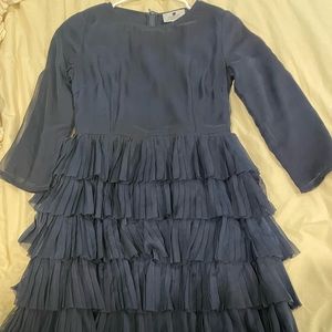 blue ruffled dress